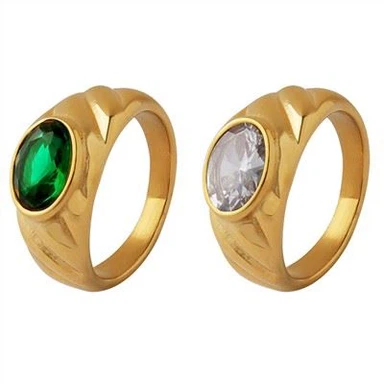 Oval sirkon gullhúðaður croissant hringur