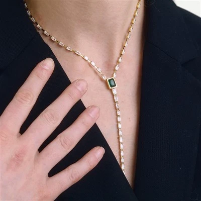 CZ Y Drop Lariat Hálsmen