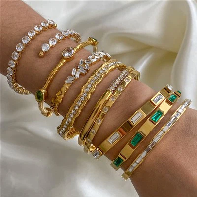 Ryðfríu stáli zirkon steinn bangles