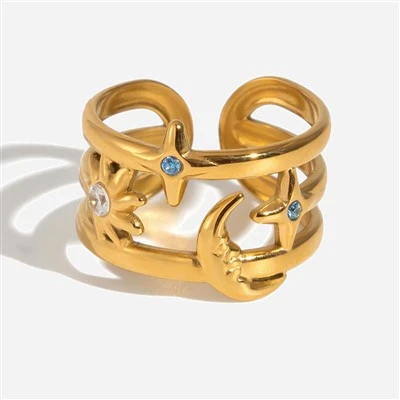 Sun Moon Star Layered Open Ring