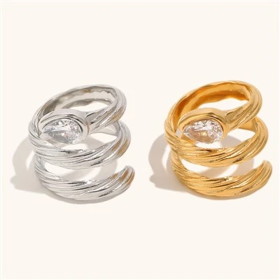Teardrop CZ Triple Spiral Riasng